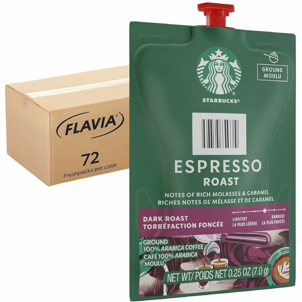 Starbucks Freshpack Espresso Roast Coffee - Compatible with Flavia Barista - Freshpack - Espresso - 72 / Carton