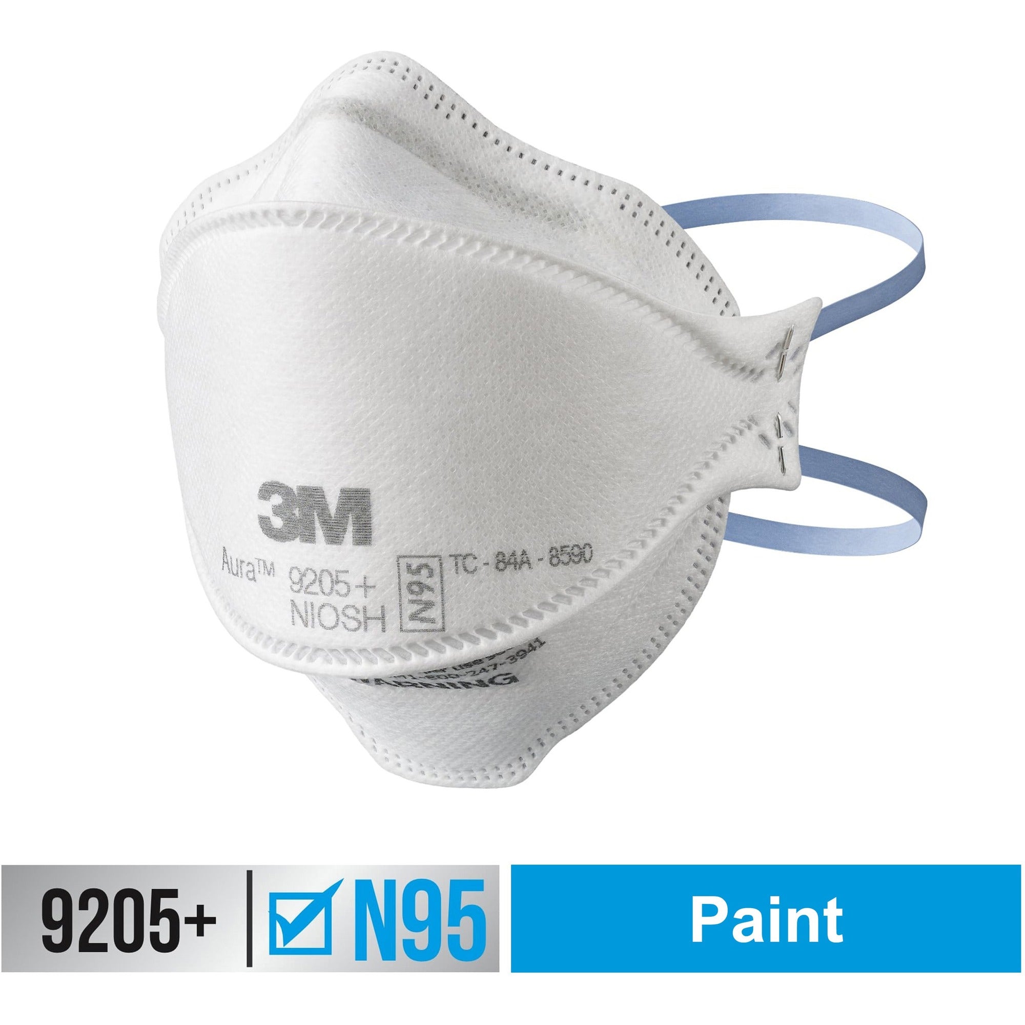3M Aura N95 Particulate Respirator 9205 - Recommended for: Face - Adult - Airborne Particle, Dust, Contaminant, Fog Protection - White - Lightweight, Soft, Comfortable, Adjustable Nose Clip, Disposable, Advanced Electret Media - 10 / Pack