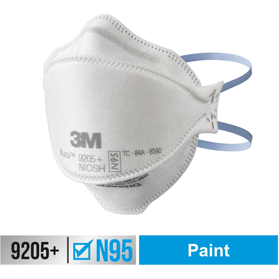 3M Aura N95 Particulate Respirator 9205 - Recommended for: Face - Adult - Airborne Particle, Dust, Contaminant, Fog Protection - White - Lightweight, Soft, Comfortable, Adjustable Nose Clip, Disposable, Advanced Electret Media - 10 / Pack