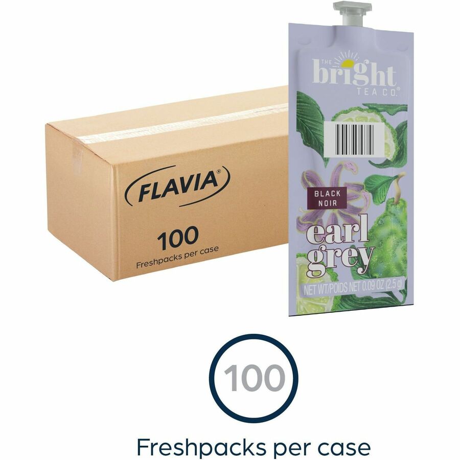 The Bright Tea Co. Earl Grey Black Tea Freshpack - Compatible with Flavia Aroma, Flavia Creation 300, FLAVIA Creation 600 - Black Tea - 100 / Carton