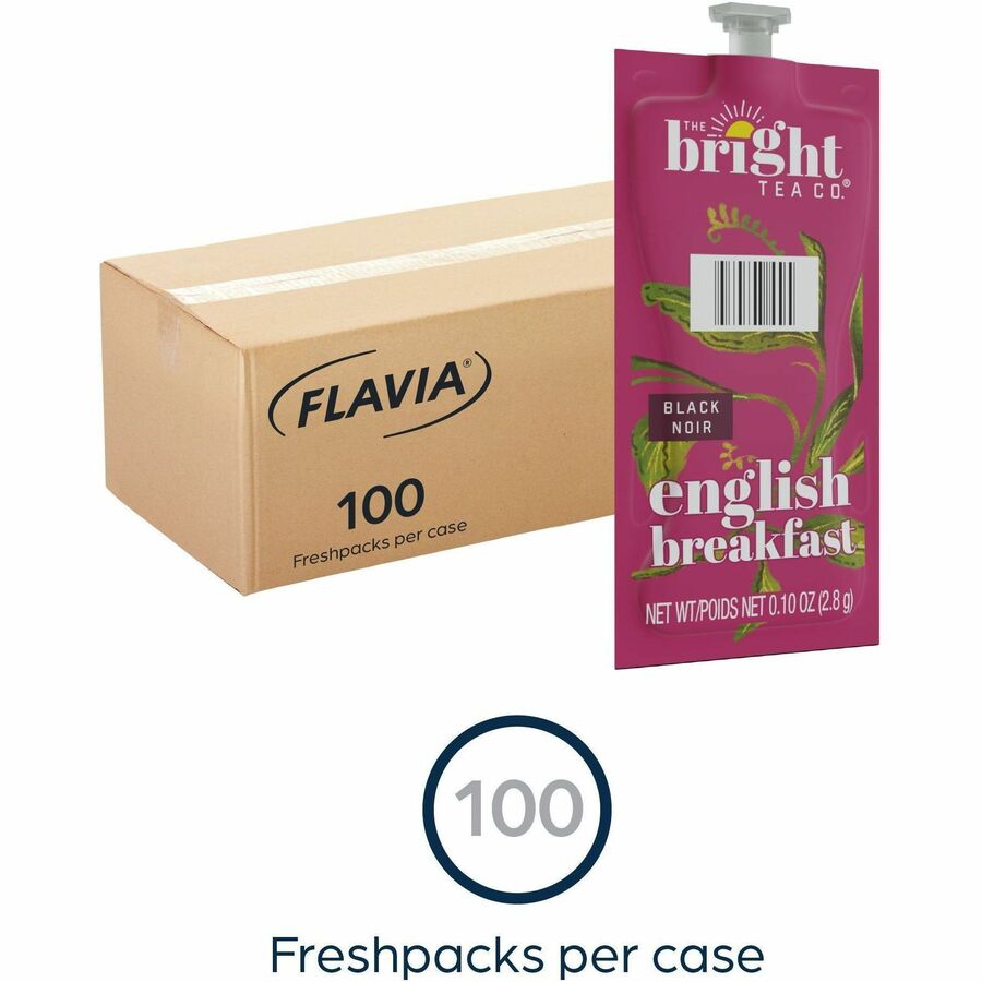 The Bright Tea Co. English Breakfast Black Tea Freshpack - Compatible with Flavia Aroma, Flavia Creation 300, FLAVIA Creation 600 - Black Tea - 100 / Carton