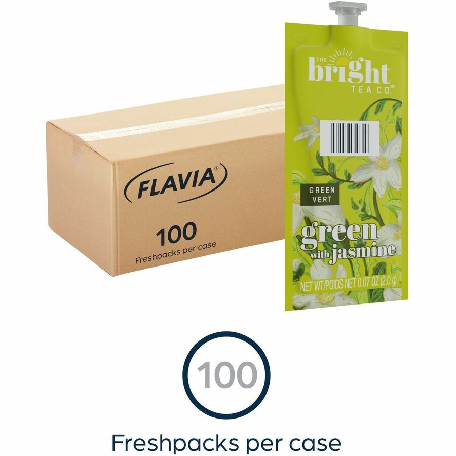 The Bright Tea Co. Jasmine Green Tea Freshpack - Compatible with Flavia Aroma, Flavia Creation 300, FLAVIA Creation 600 - Green Tea - 100 / Carton