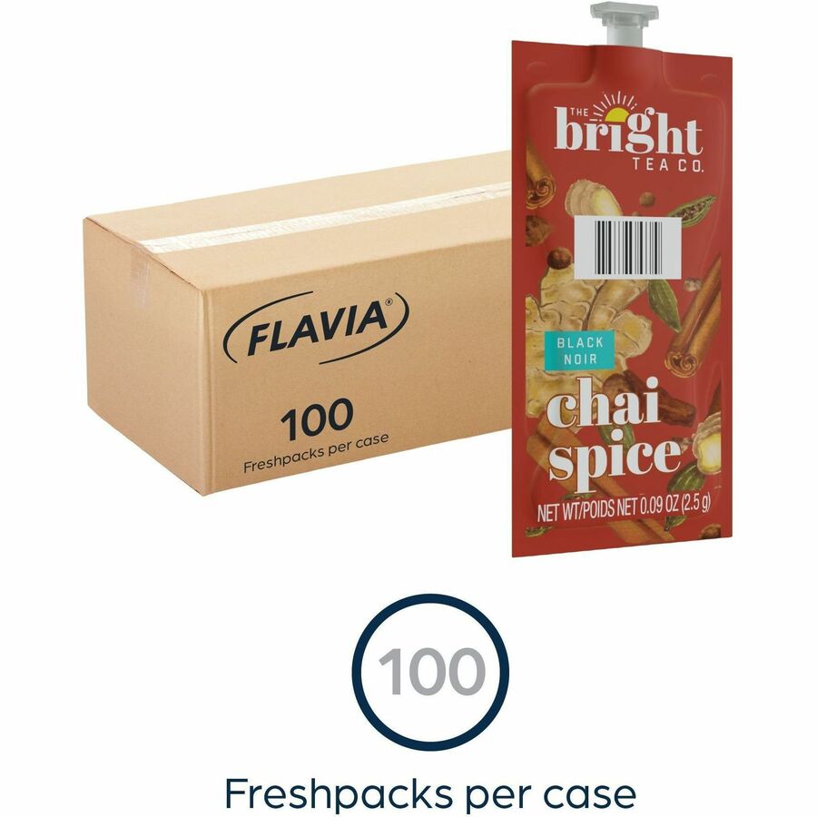 The Bright Tea Co. Chai Spice Black Tea Freshpack - Compatible with Flavia Aroma, Flavia Creation 300, FLAVIA Creation 600 - Black Tea - 100 / Carton