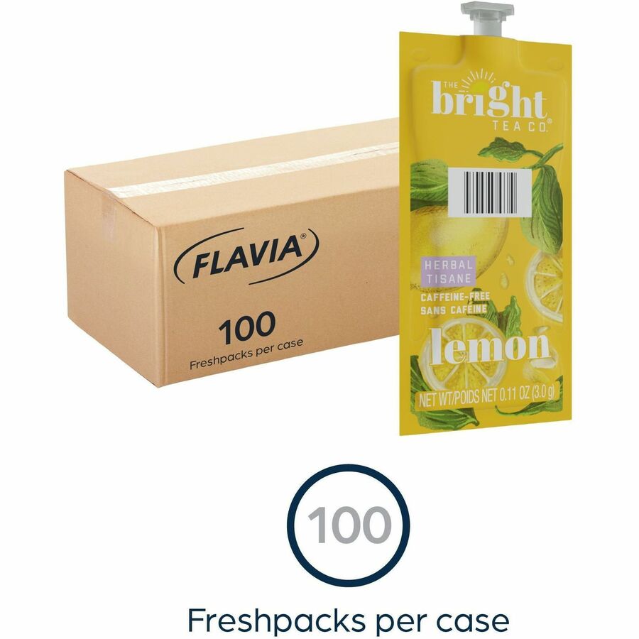 The Bright Tea Co. Lemon Herbal Tea Freshpack - Compatible with Flavia Aroma, Flavia Creation 300, FLAVIA Creation 600 - Herbal Tea - 100 / Carton