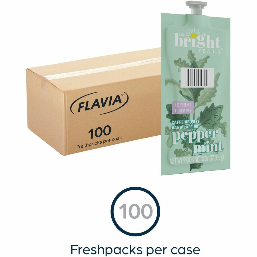 The Bright Tea Co. Peppermint Herbal Tea Freshpack - Compatible with Flavia Aroma, Flavia Creation 300, FLAVIA Creation 600 - Herbal Tea - 100 / Carton