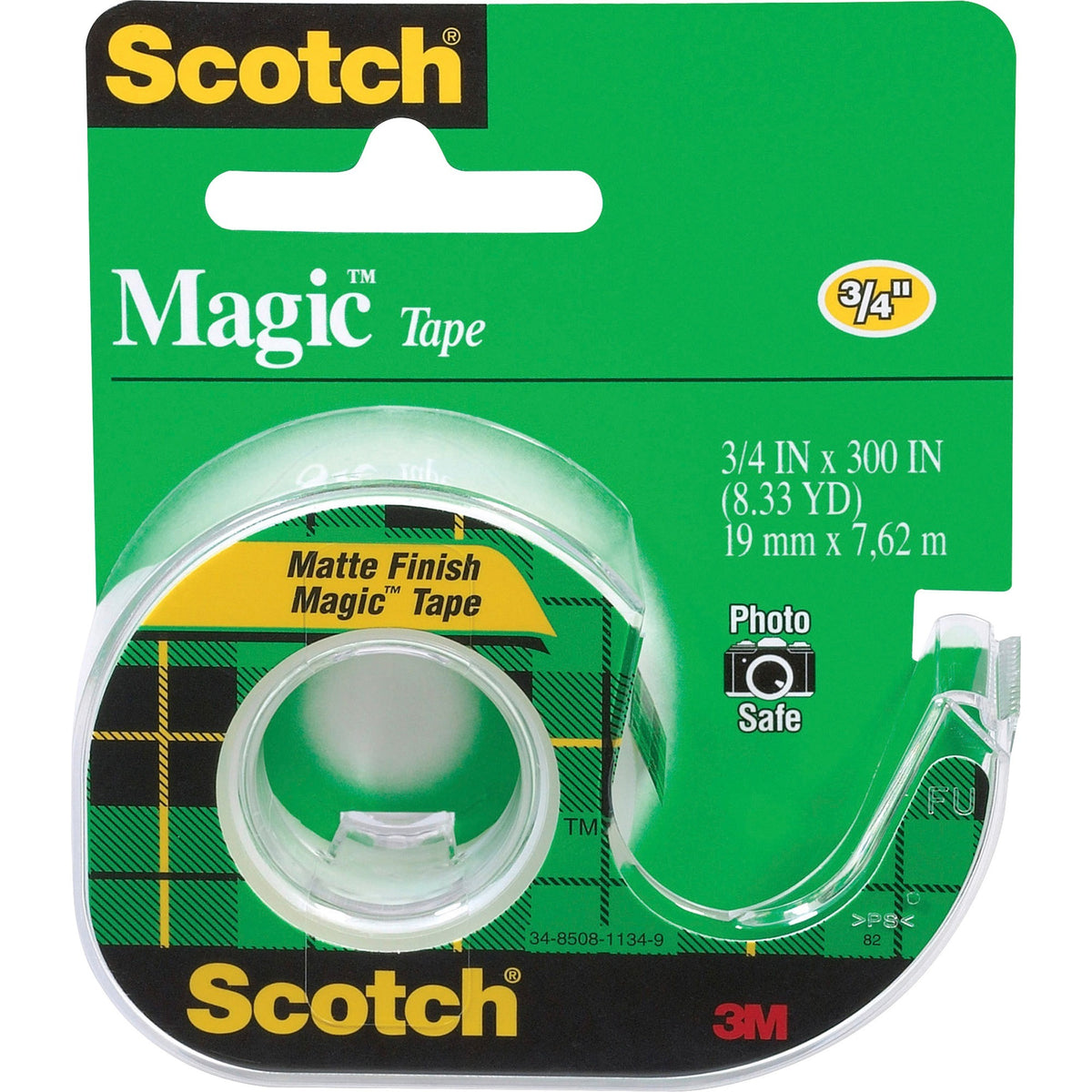 Scotch Magic Matte Finish Tape - 25 ft Length x 0.75" Width - 1" Core - Clear - Adhesive Backing - Dispenser Included - Handheld Dispenser - 12 / Box