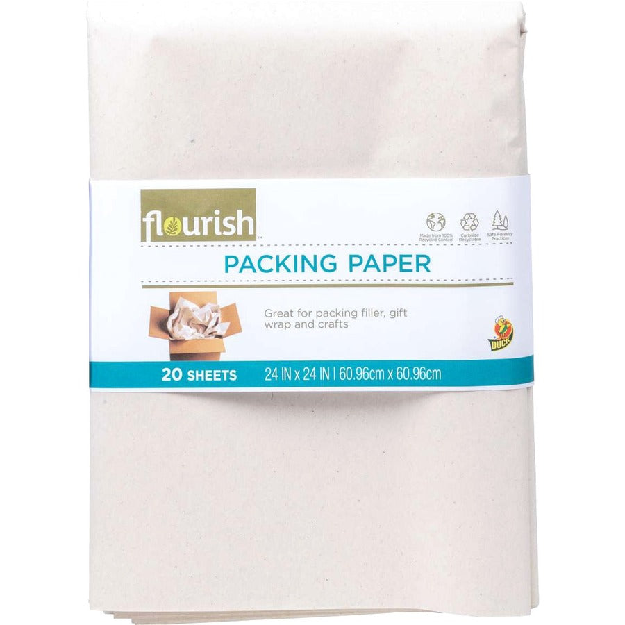 Duck Brand Flourish Recycled Packing Paper - Eco-Friendly Brown Paper - 24" x 24" - 6 Pack