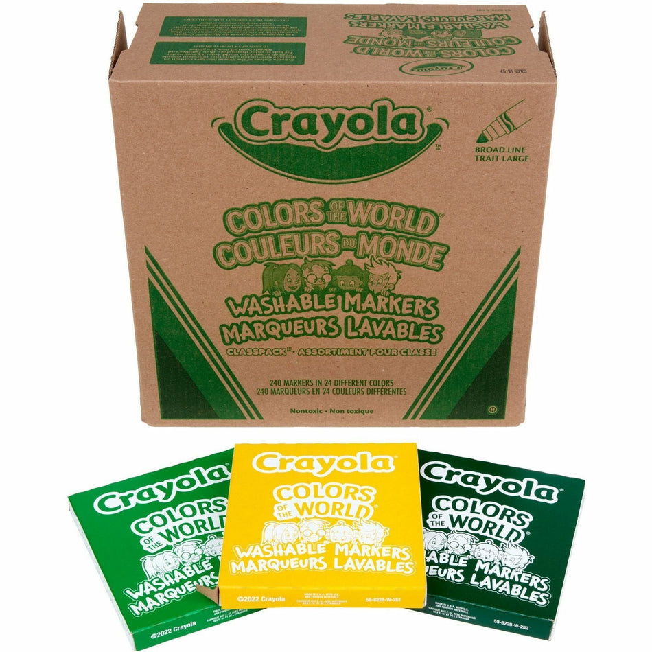 Crayola Multicultural Colors Washable Markers - Broad Marker Point - Washable - Assorted, Almond, Gold, Rose Ink - 240 / Box