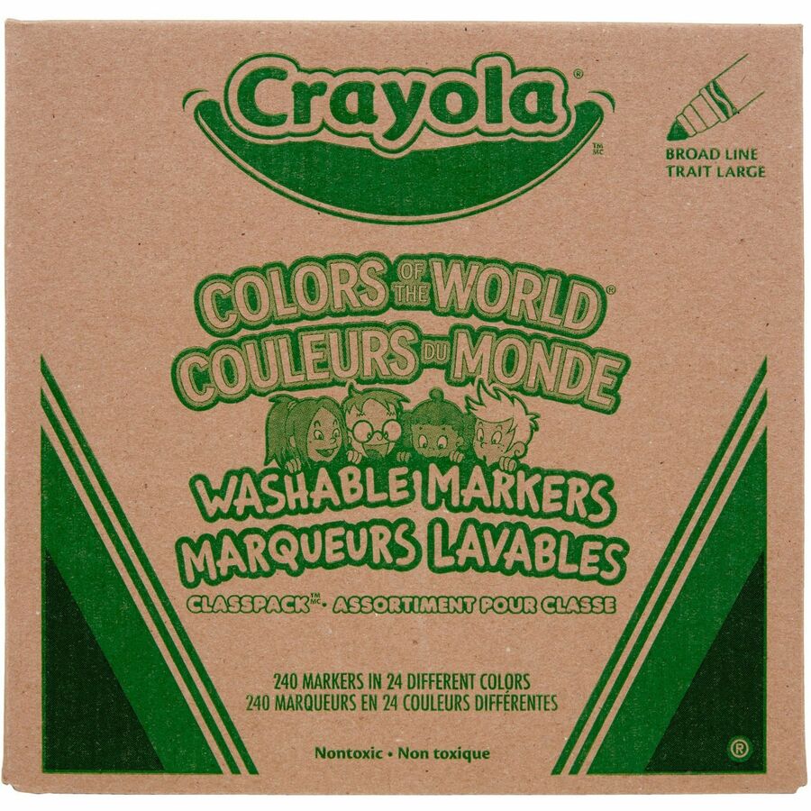Crayola Multicultural Colors Washable Markers - Broad Marker Point - Washable - Assorted, Almond, Gold, Rose Ink - 240 / Box