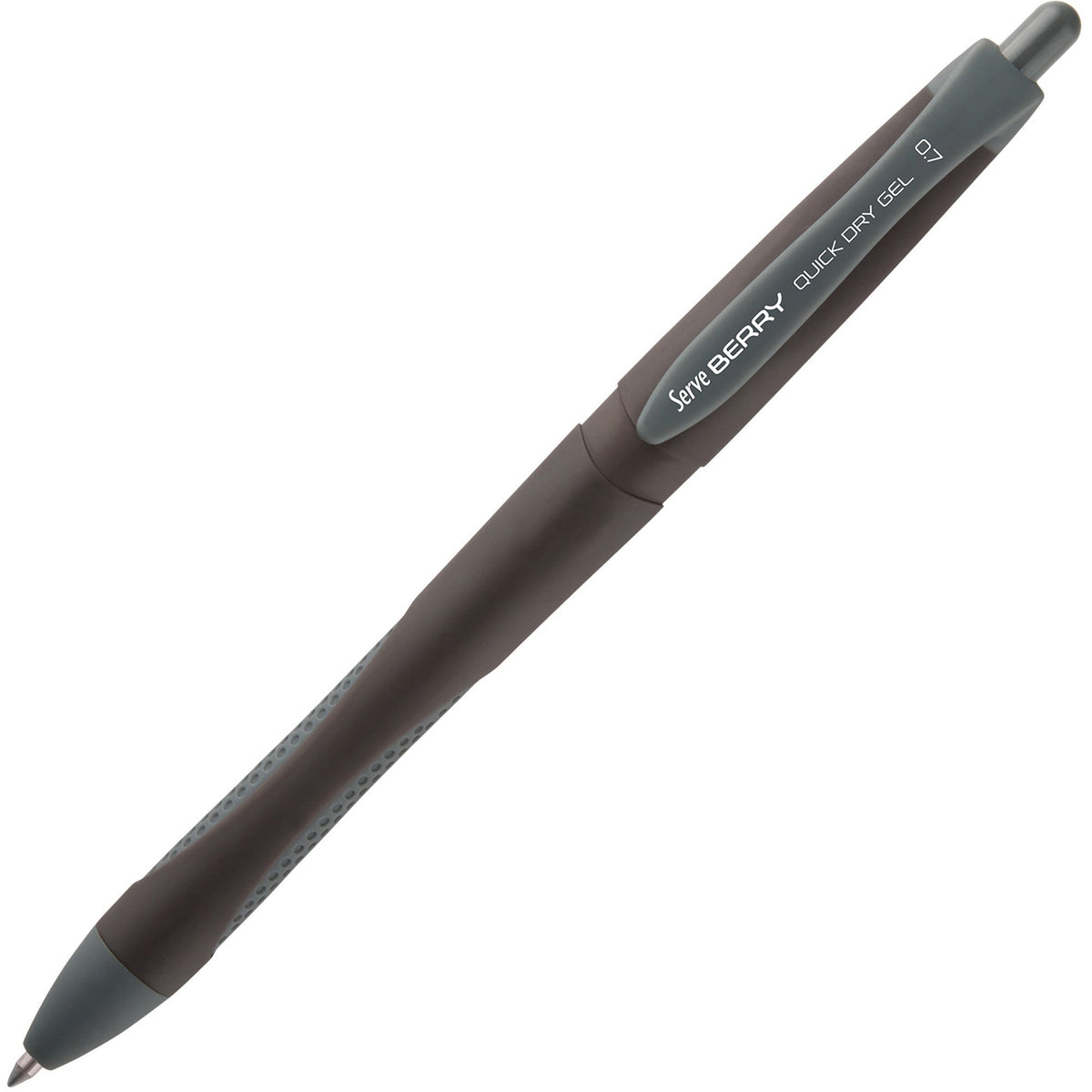 Serve Berry Quick-Dry Gel Ink Pen - 0.7 mm Medium Pen Point - Retractable - Black Ink - Gel-based - Black Barrel - 1 Each