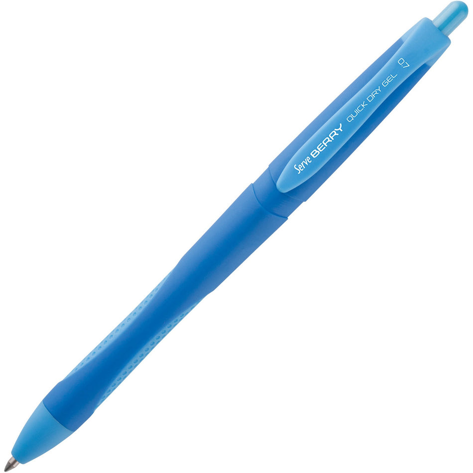 Serve Berry Quick-Dry Gel Ink Pen - 0.7 mm Medium Pen Point - Retractable - Blue Ink - Gel-based - Blue Barrel - 1 Each