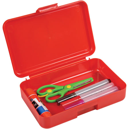 Deflecto Antimicrobial Pencil Box Red - External Dimensions: 5.4" Width x 8" Depth x 2" Height - Snap Closure - Plastic - Red - For Pencil, Marker, Supplies - 1 Each