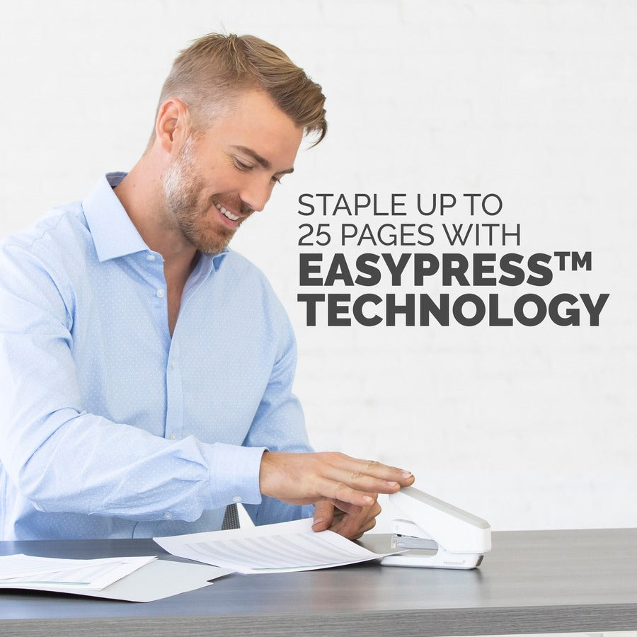 Fellowes LX840 Half Strip EasyPress Stapler White - Holds Upto 105 Staple - Half Strip - White - Metal - 1 Each