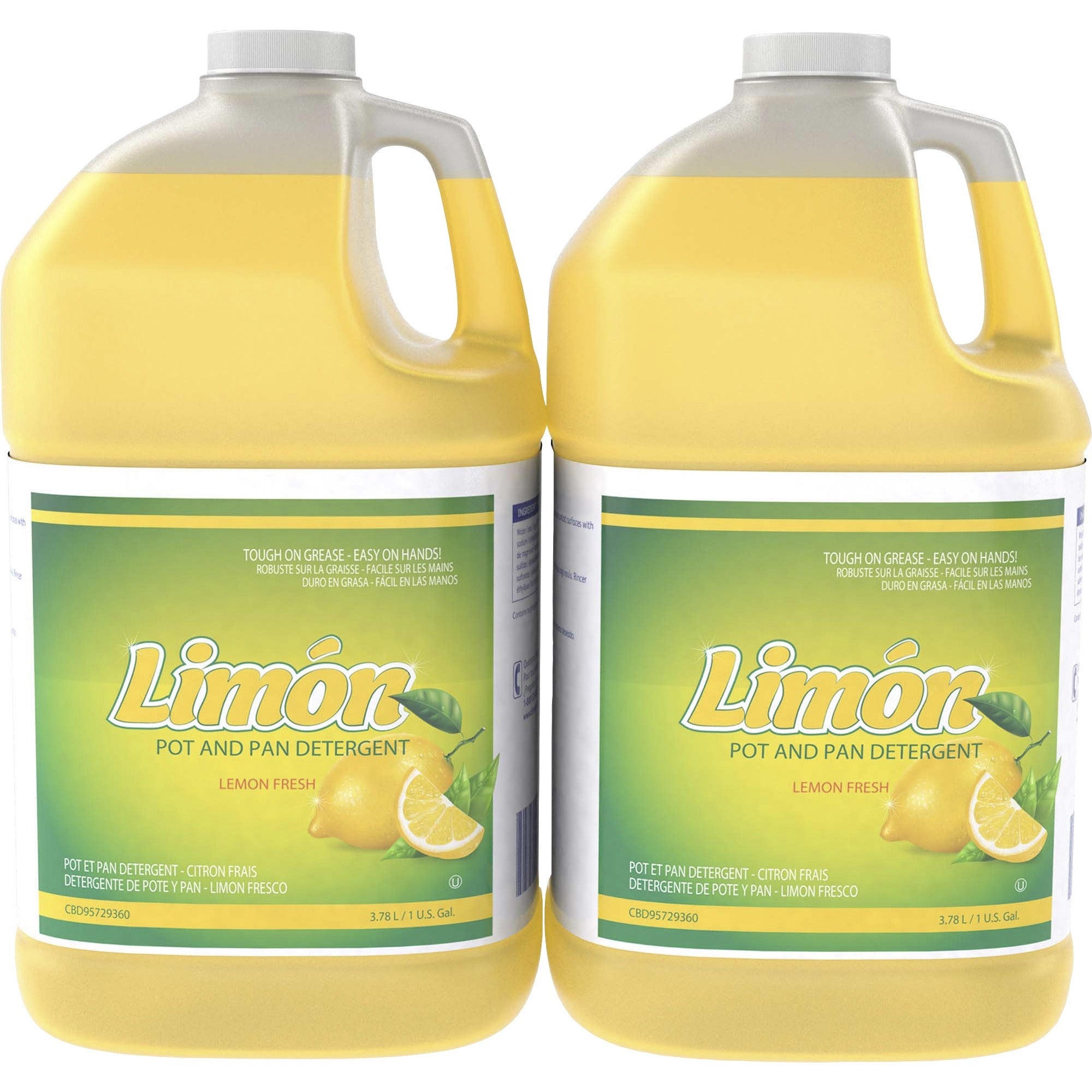 Diversey Limon Pot And Pan Detergent - Ready-To-Use/Concentrate - 128 fl oz (4 quart) - Lemon Fresh Scent - pH Balanced, Long Lasting, Pleasant Scent - Yellow - 2 / Carton