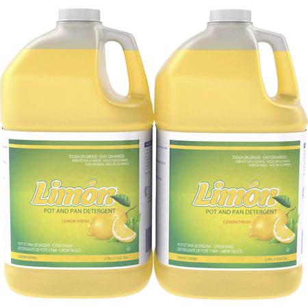 Diversey Limon Pot And Pan Detergent - Ready-To-Use/Concentrate - 128 fl oz (4 quart) - Lemon Fresh Scent - pH Balanced, Long Lasting, Pleasant Scent - Yellow - 2 / Carton