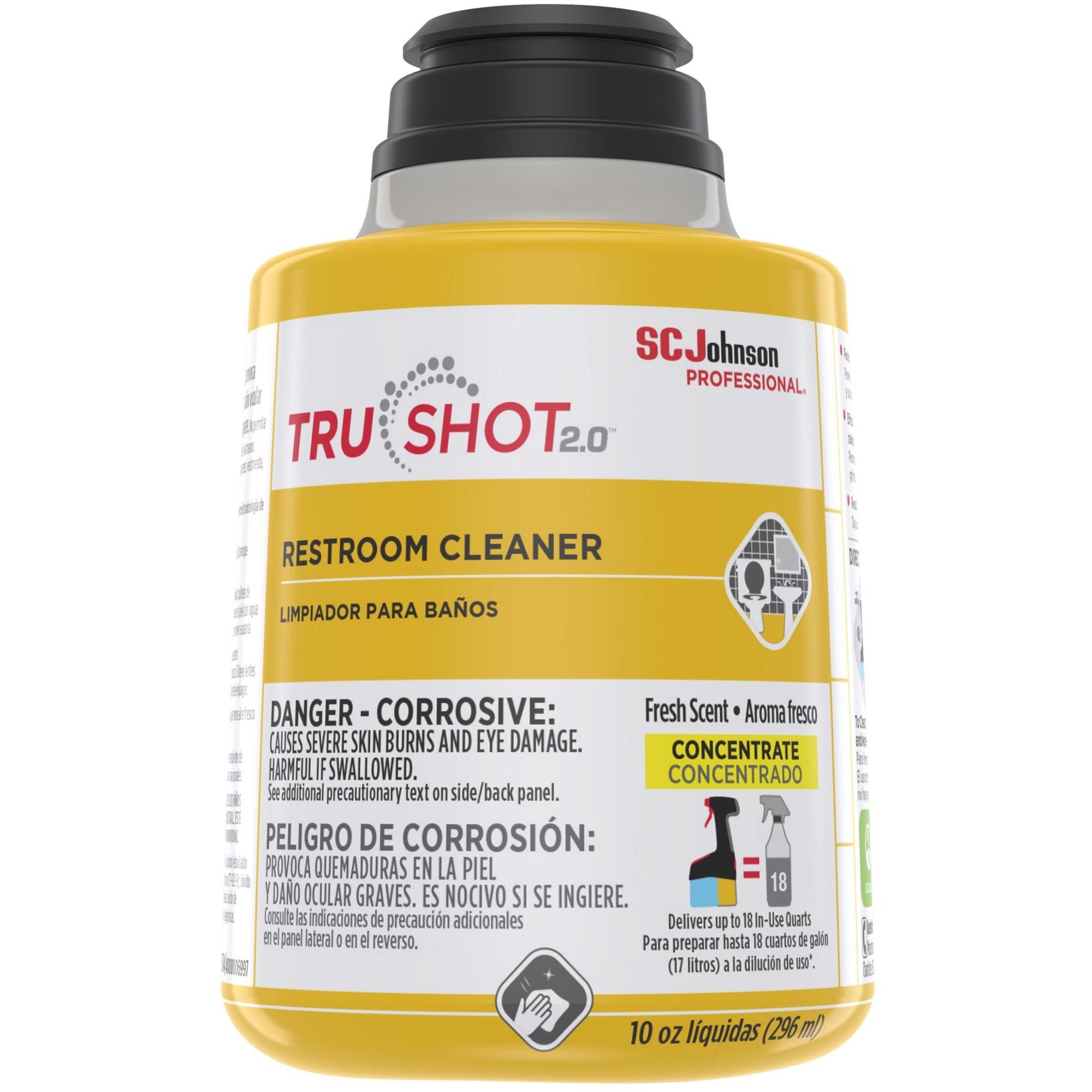 SC Johnson TruShot 2.0 Restroom Cleaner - Concentrate - 10 fl oz (0.3 quart) - Clean Fresh Scent - Spill Proof - Clear Cartridge - 4 / Carton
