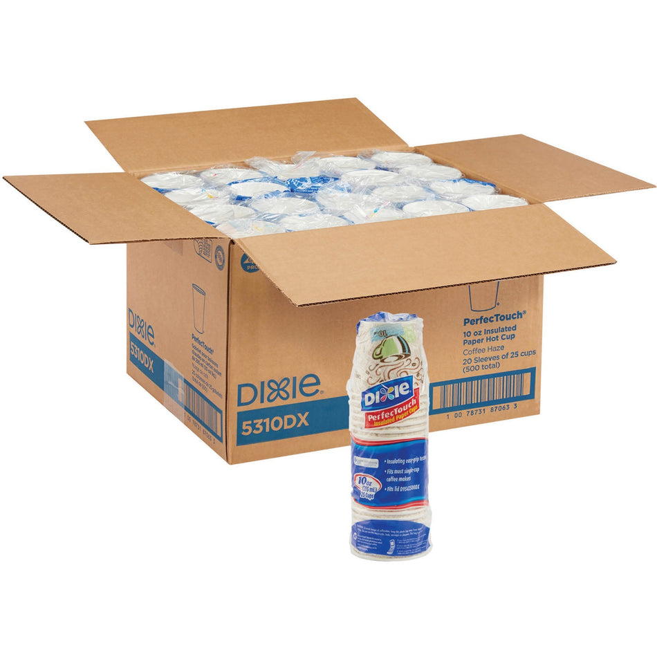 Dixie PerfecTouch 10 oz Insulated Paper Hot Coffee Cups by GP Pro - 10 fl oz - White - Paper - Hot Drink - 25/Pack - 20 / Carton