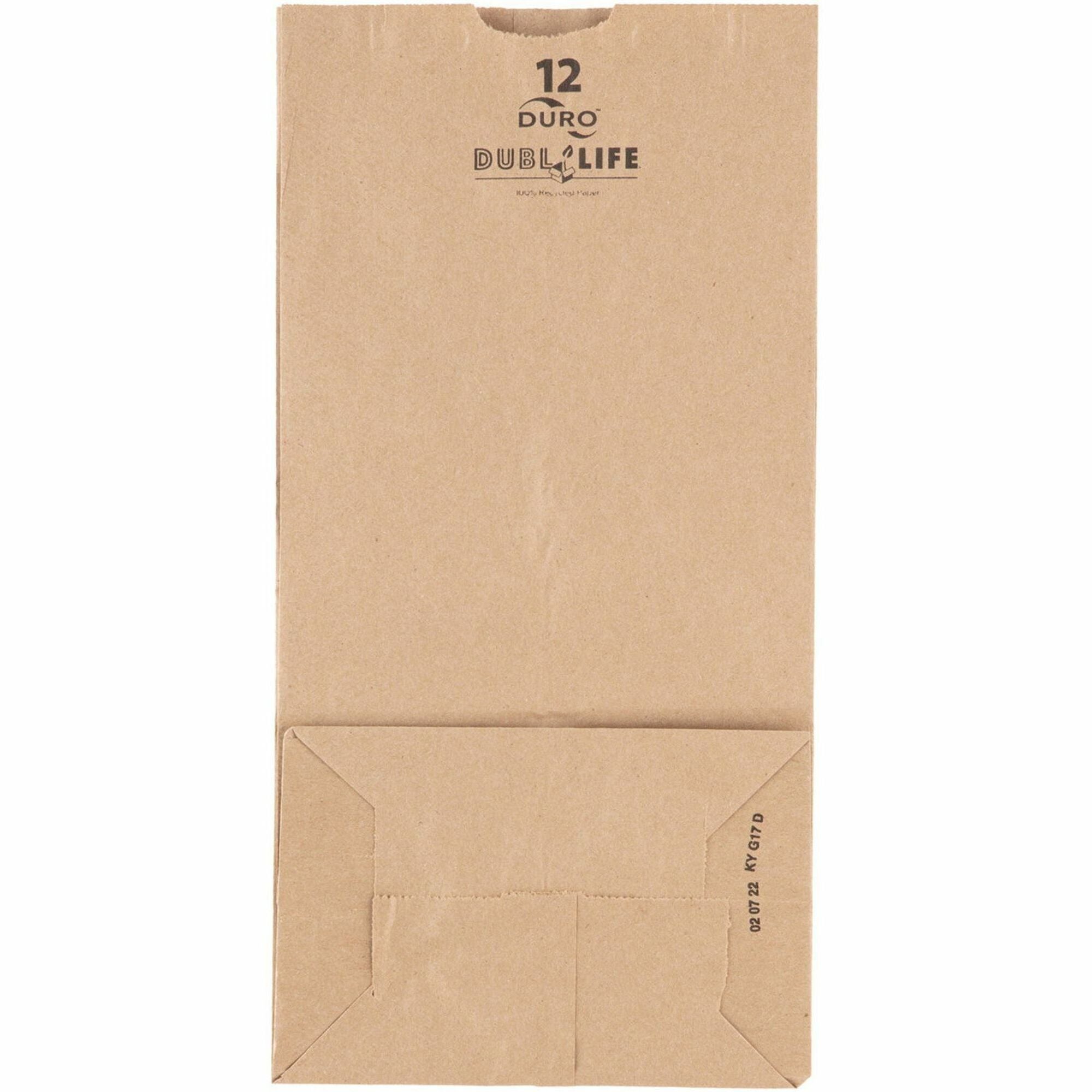 DURO Dubl Life SOS Bags - 7.06" Length x 4.50" Width - Brown - Kraft Paper - Grocery, Food - Recycled/ - 500 / Carton