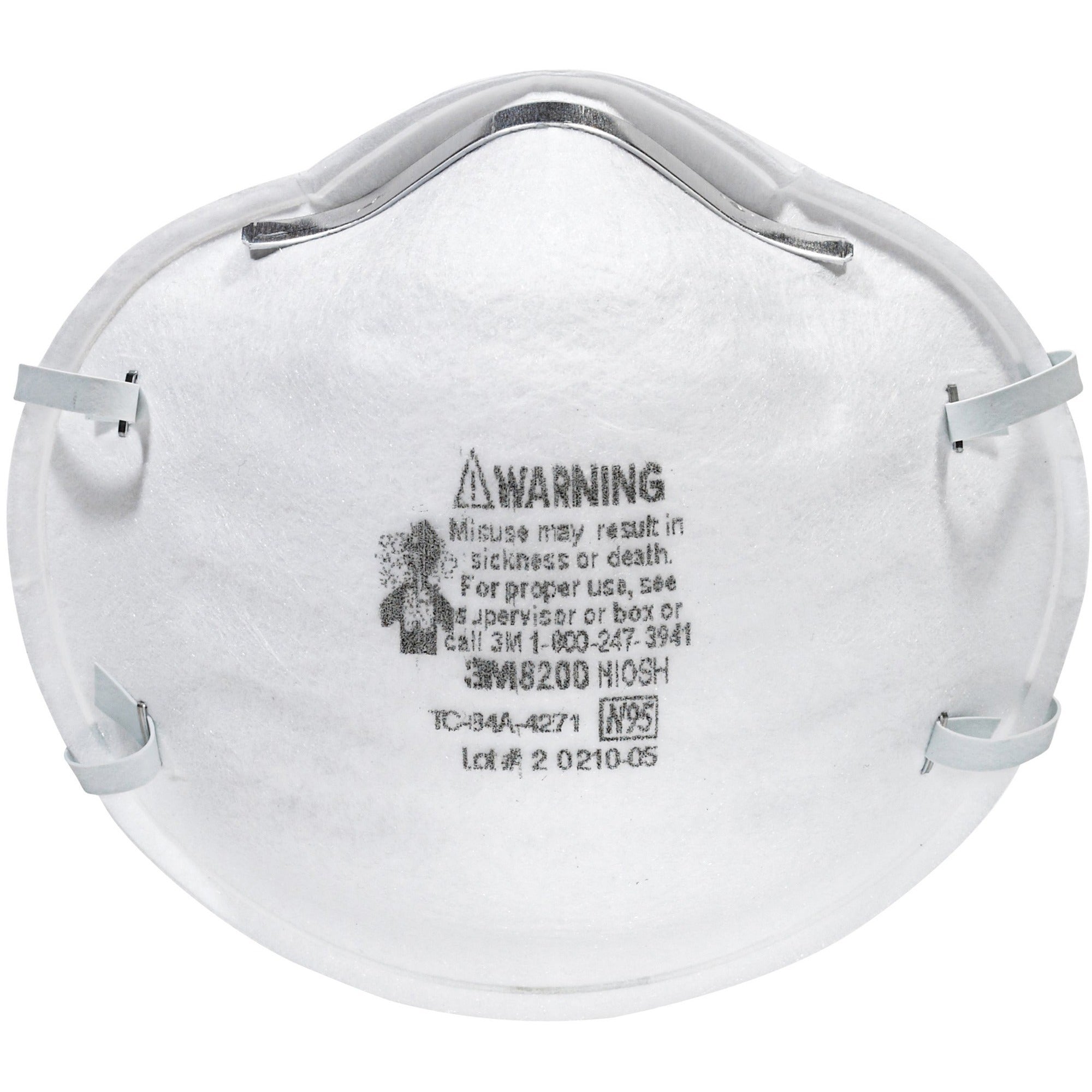 3M N95 Particle Respirator 8200 Masks - Airborne Particle, Mold, Dust, Granular Pesticide, Allergen Protection - White - Disposable, Lightweight, Stretchable, Adjustable Nose Clip - 2/Pack - 12 / Carton
