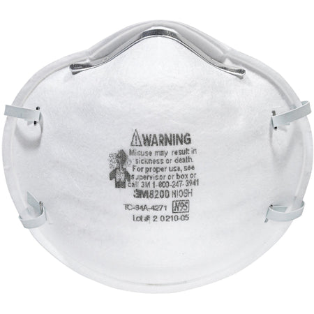 3M N95 Particle Respirator 8200 Masks - Airborne Particle, Mold, Dust, Granular Pesticide, Allergen Protection - White - Disposable, Lightweight, Stretchable, Adjustable Nose Clip - 2/Pack - 12 / Carton