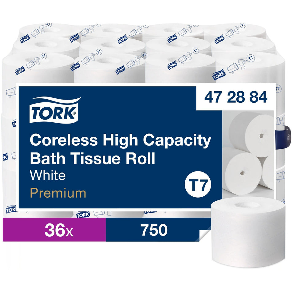 TORK Coreless High-Capacity Toilet Paper Roll White T7 - 2 Ply4" Length - 750 Sheets/Roll - 4.75" Roll Diameter - White - Paper - 36 / Carton