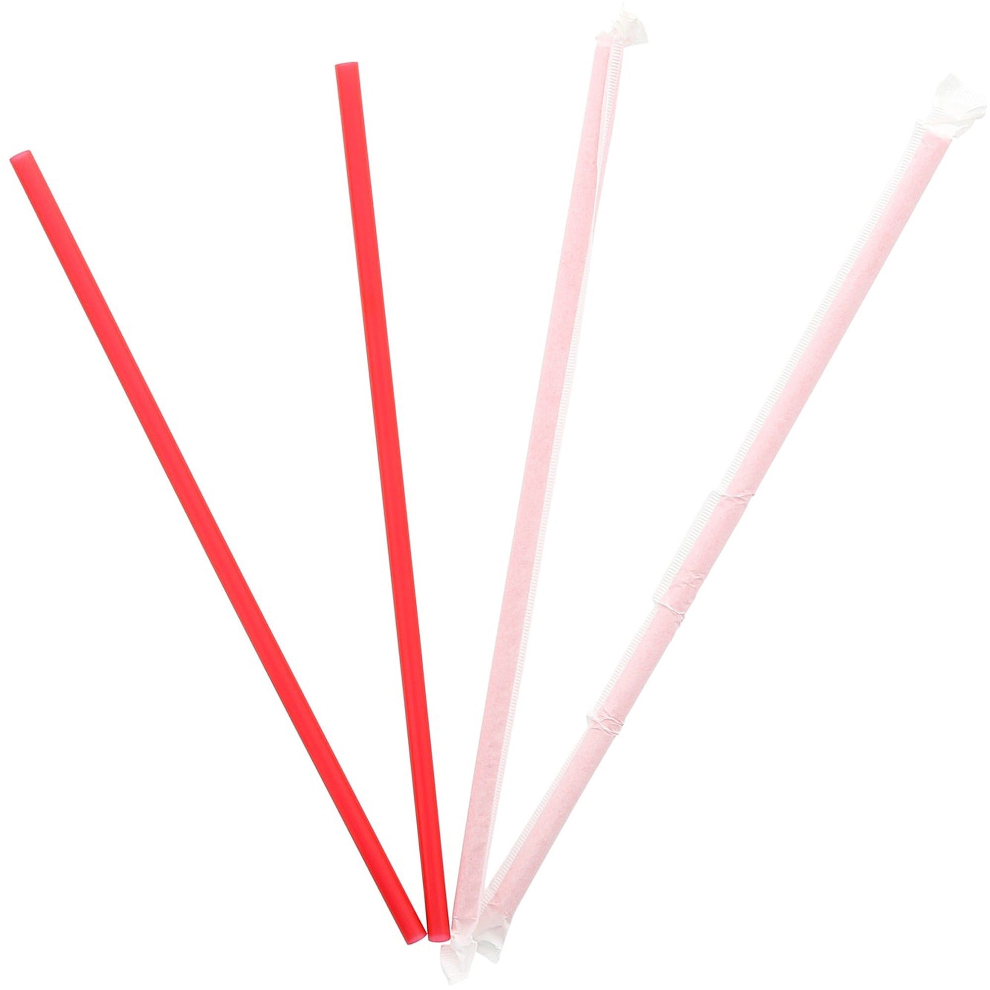 Banyan Giant Red Straws - Wrapped - 10.3" Length - Red - 1200 / Carton