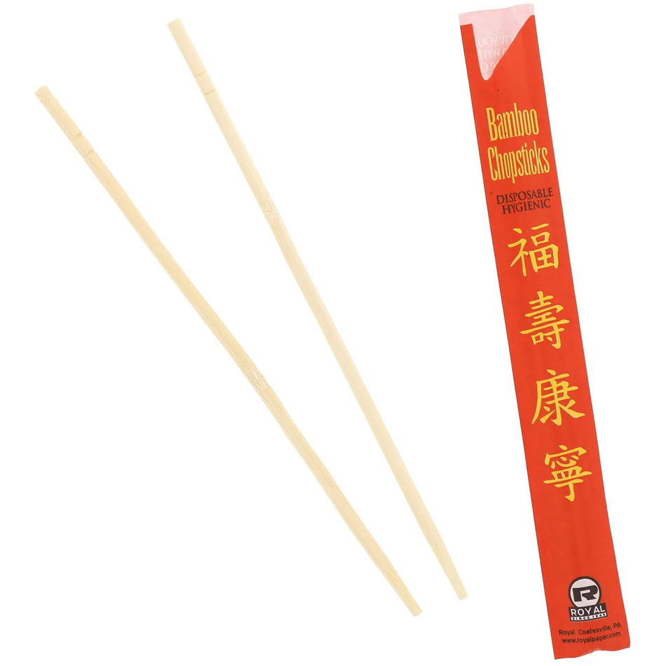 AmerCare Royal 9" Bamboo Chopsticks - Chopsticks - Red, Natural - 100/Pack - 10 / Carton