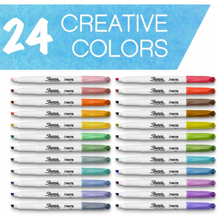 Sharpie S-Note Creative Markers, Chisel Tip - Chisel Marker Point - Assorted Ink - 24 / Pack