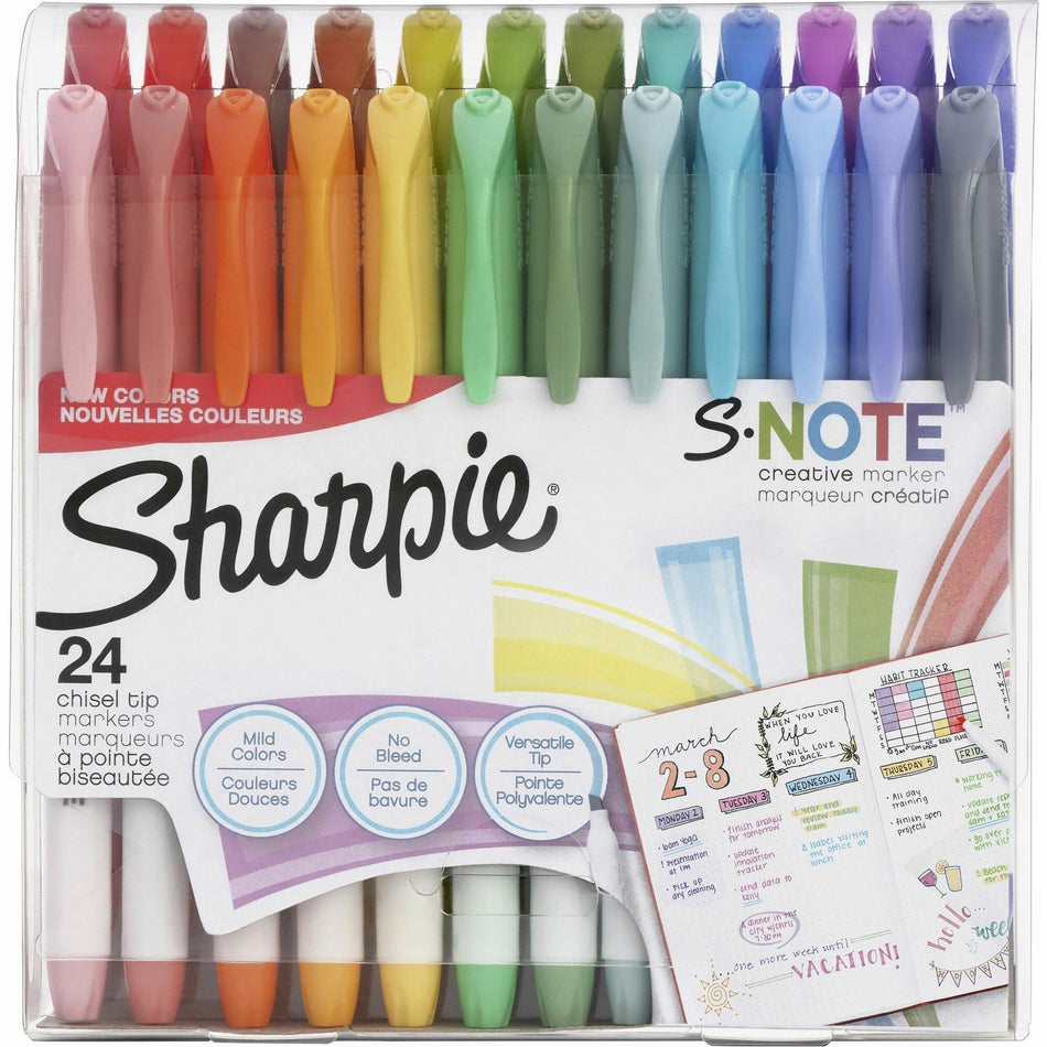 Sharpie S-Note Creative Markers, Chisel Tip - Chisel Marker Point - Assorted Ink - 24 / Pack