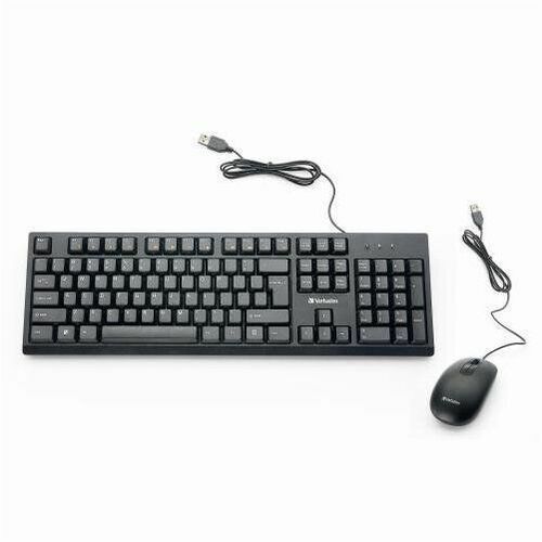 Verbatim Wired Keyboard and Mouse - USB Cable Keyboard - USB Mouse - 1000 dpi - Multimedia Hot Key(s) - Symmetrical - Compatible with Linux, Windows, ChromeOS, Mac, PC, Mac OS - 1 Each
