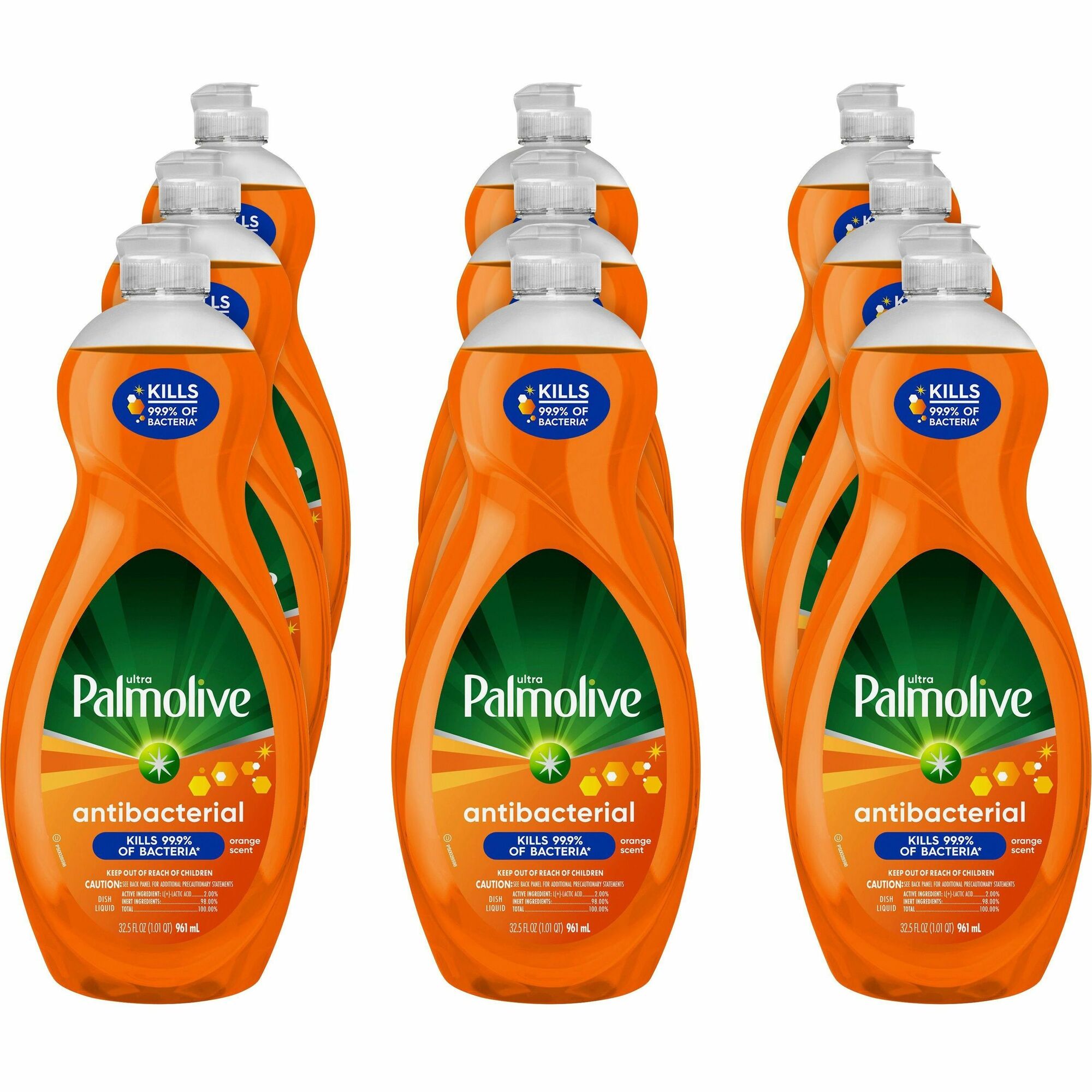 Palmolive Antibacterial Ultra Dish Soap - Concentrate - 35.2 fl oz (1.1 quart) - pH Balanced, Residue-free, Non-abrasive, Antibacterial - Orange - 9 / Carton