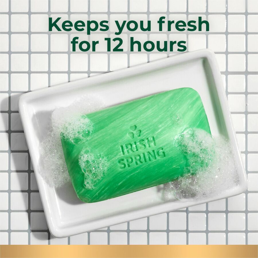 Irish Spring Deodorant Bar Soap with Flaxseed Oil - Original Clean Scent - 3.75 oz - Bacteria Remover - Skin, Hand - Green - Paraben-free, Phthalate-free, Gluten-free, Recyclable - 3/Pack - 18 / Carton