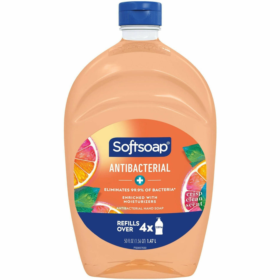 Softsoap Antibacterial Hand Soap - Crisp Clean Scent - 1.56 quart - Bacteria Remover - Hand, Skin, Kitchen, Bathroom - Moisturizing - Antibacterial - Orange - Refillable, Recyclable, Paraben-free, Phthalate-free, pH Balanced, Biodegradable - 1 Each