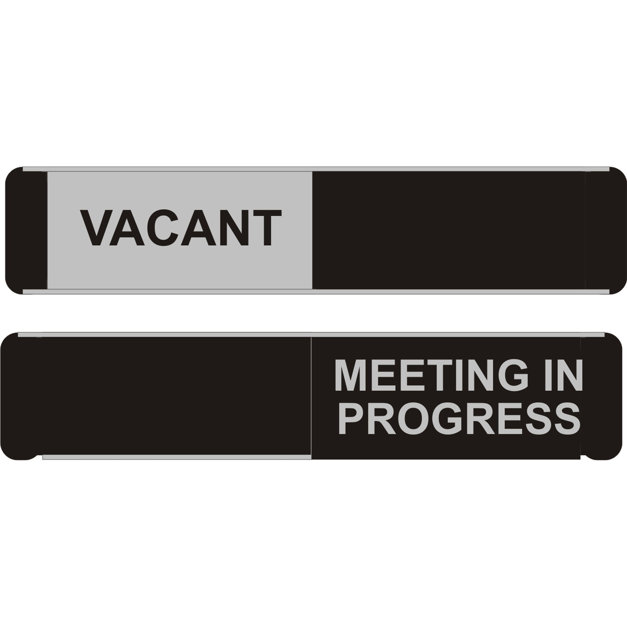 Seco Door Sign - Print/Message "Vacant" , "Meeting In Progress" - 10" Width x 2" Height - Rectangular Shape - Self-adhesive, Adhesive Backing - Aluminum, Polyvinyl Chloride (PVC) - 1 Each