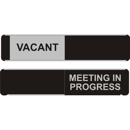 Seco Door Sign - Print/Message "Vacant" , "Meeting In Progress" - 10" Width x 2" Height - Rectangular Shape - Self-adhesive, Adhesive Backing - Aluminum, Polyvinyl Chloride (PVC) - 1 Each