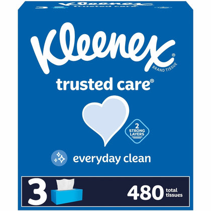 Kleenex Trusted Care Tissues: 2-Ply White 160/Box 3-Pack - Facial Tissues