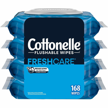 Cottonelle Flushable Wipes - 7.25" Length - CleaningRipples Texture - White - FiberPacket - 42/Packet - 4 / Pack