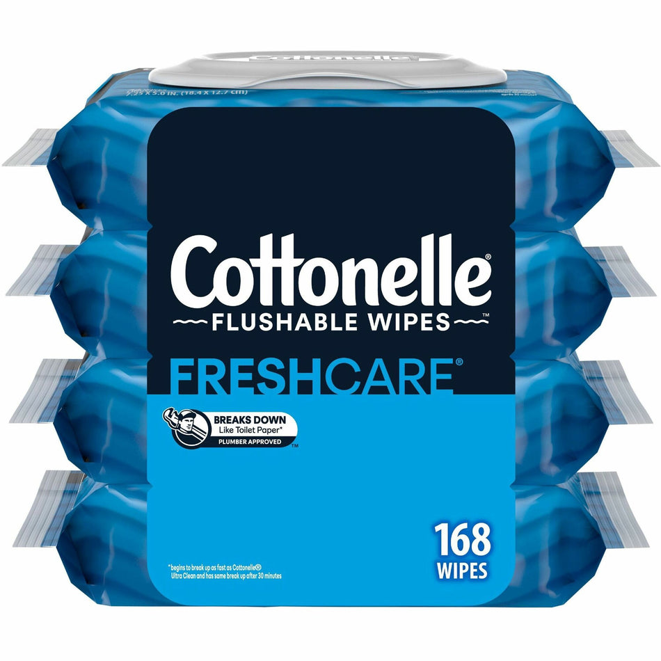 Cottonelle Flushable Wipes - 7.25" Length - CleaningRipples Texture - White - FiberPacket - 42/Packet - 4 / Pack