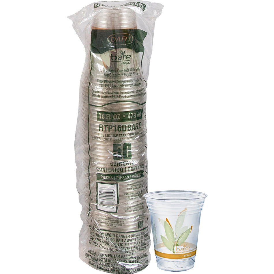 Solo Bare Eco-Forward 16 oz Cold Cups - 16 fl oz - Clear - Paper - Cold Drink, Iced Coffee, Beer, Smoothie, Beverage - Recycled - 50 / Pack