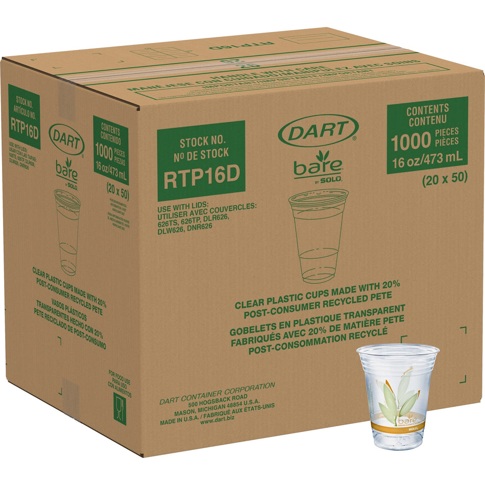 Solo Bare Eco-Forward 16 oz Cold Cups - 16 fl oz - Clear - Paper - Cold Drink, Iced Coffee, Smoothie, Beverage, Beer - Recycled - 50/Pack - 20 / Carton