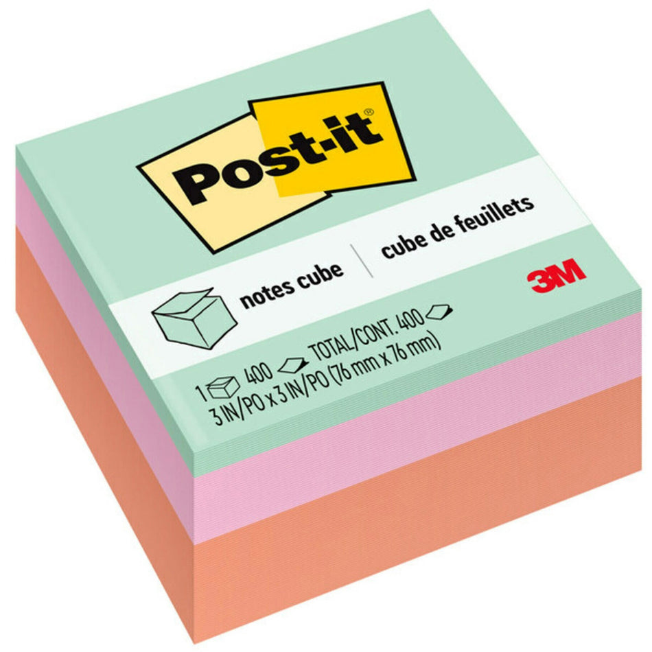 Post-it® Super Sticky Notes Cubes - 3" Flag/Note Width x 3" Flag/Note Length - Square - 400 Sheets per Pad - Multicolor - Sticky, Adhesive - 1 Pack