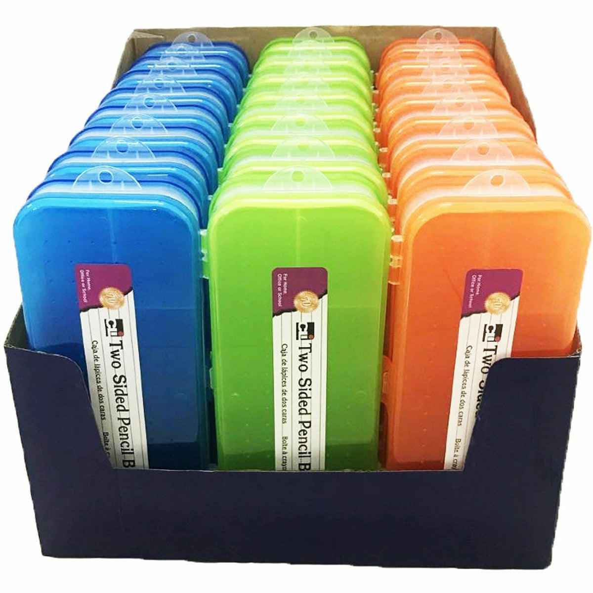 Charles Leonard Double-sided Pencil Boxes - 1.50" Height x 8.50" Width x 3.50" Depth - Double Sided - Assorted - 24 / Display Box