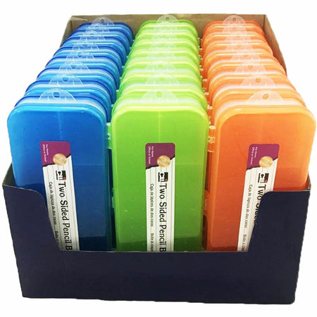 Charles Leonard Double-sided Pencil Boxes - 1.50" Height x 8.50" Width x 3.50" Depth - Double Sided - Assorted - 24 / Display Box