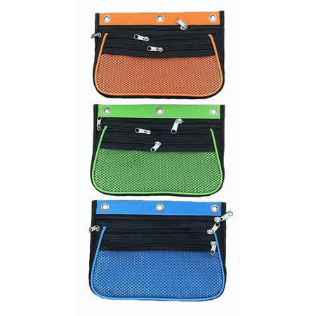 Charles Leonard Triple-pocket Pencil Pouches - 10.3" Height x 7.3" Width - Ring Binder - Green, Orange, Blue - Nylon - 24 / Display Box