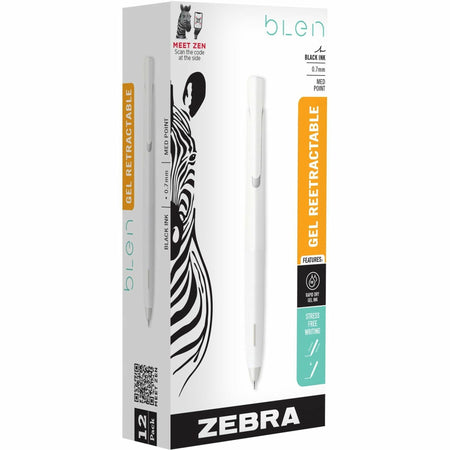 Zebra Pen bLen Retractable Gel White Barrel 0.7mm Dozen - 0.7 mm Medium Pen Point - Retractable - Black Ink - Gel-based - White Barrel - 1 Dozen