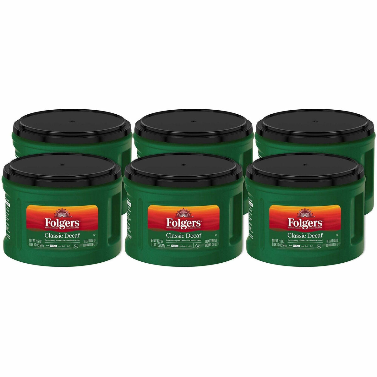 Folgers® Ground Classic Decaf Coffee - Medium - 19.2 oz Per Canister - Ground - Classic - Decaffeinated - 6 / Carton