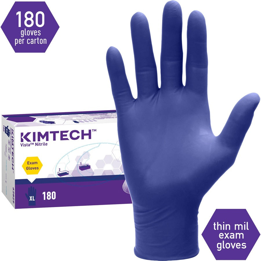 KIMTECH Vista Nitrile Exam Gloves - 4.7 mil Thickness x 9.50" Glove Length - X-Large Size - Nitrile - Blue - Recyclable, Textured Fingertip, Powdered, Non-sterile - For Laboratory Application - 180 / Box