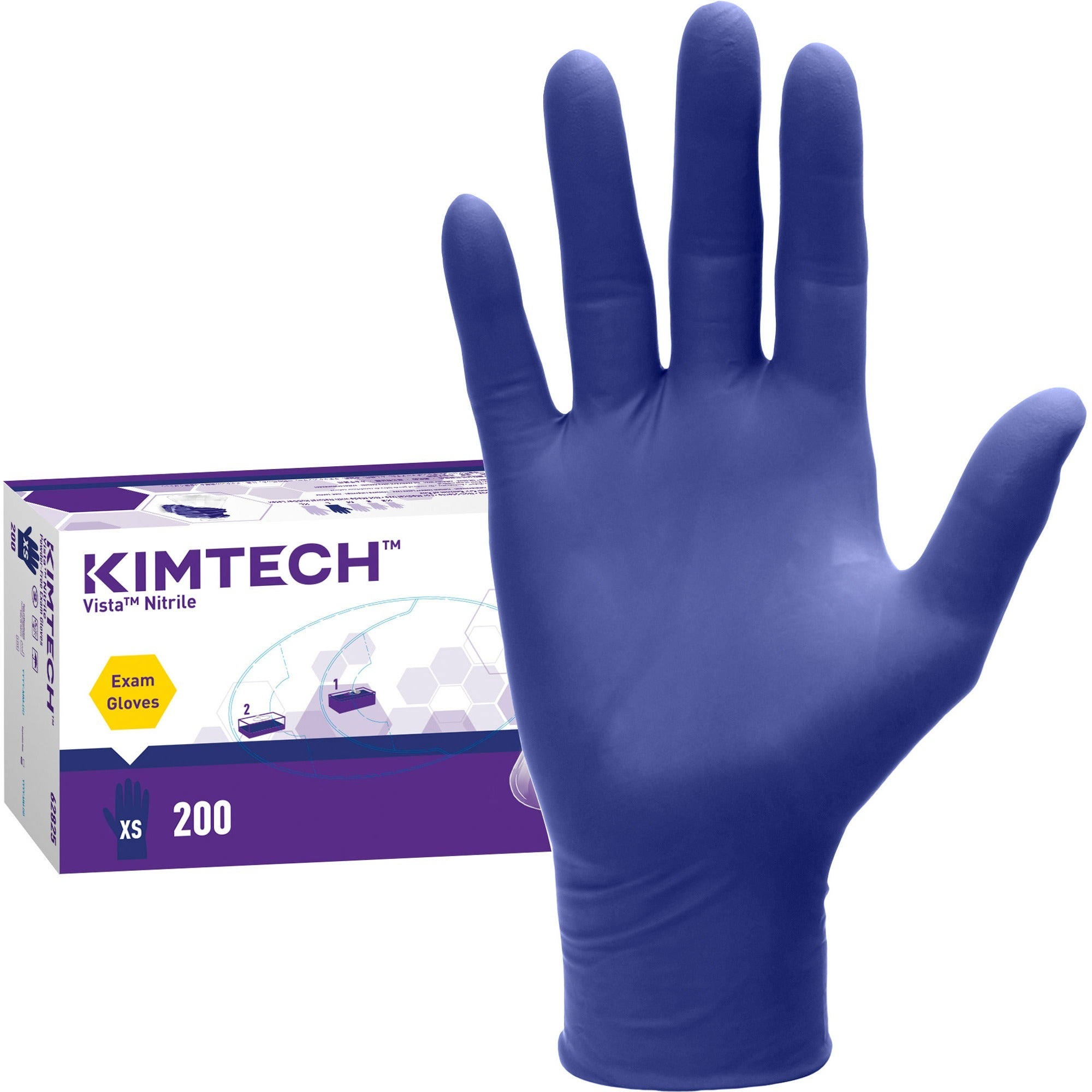 KIMTECH Vista Nitrile Exam Gloves - 4.7 mil Thickness x 9.50" Glove Length - X-Small Size - For Right/Left Hand - Nitrile - Blue - Recyclable, Textured Fingertip, Powdered, Non-sterile - For Laboratory Application - 200 / Box