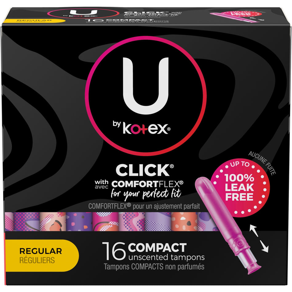 Kimberly-Clark U by Kotex Click Tampon Regular - Regular - Anti-leak, Fragrance-free, Comfortable, Unscented - 16 / Box