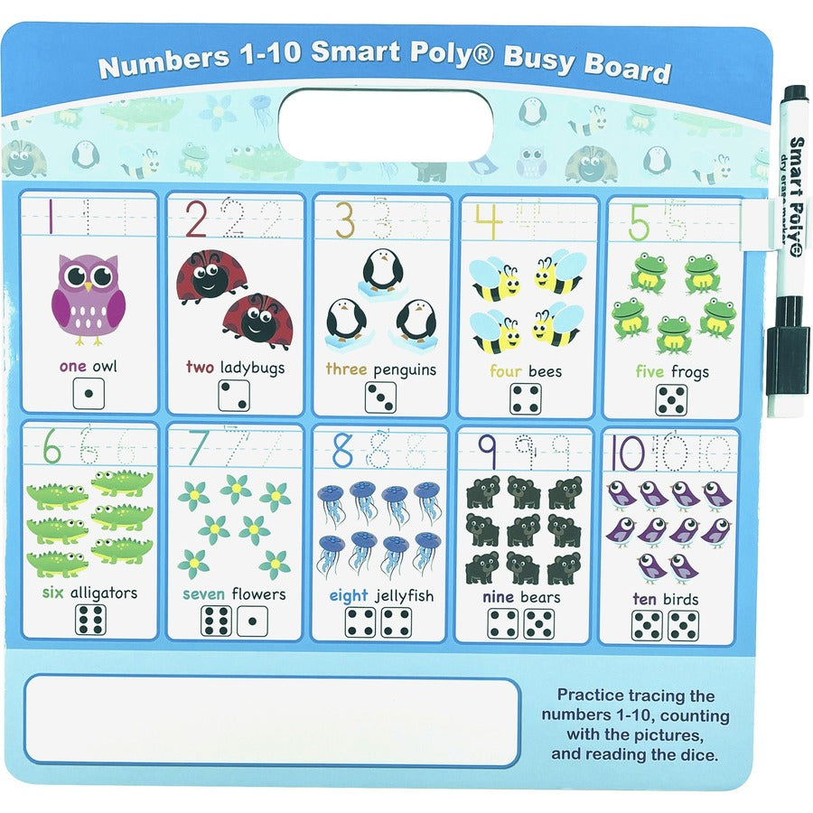 Ashley Numbers 1 - 10 Smart Poly Busy Board - 10.8" (0.9 ft) Width x 10.8" (0.9 ft) Height - Poly-coated Cardboard Surface - Square - 1 Each